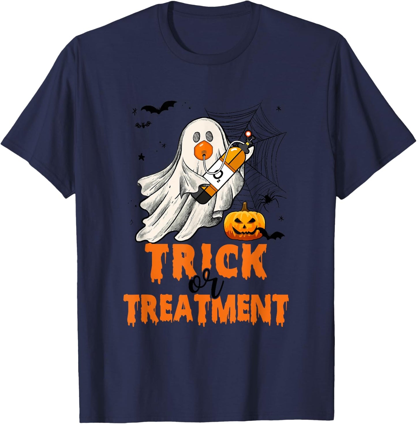 Trick Or Treatment Respiratory Therapist Halloween Nurse T-Shirt - T-Shirt | Navy