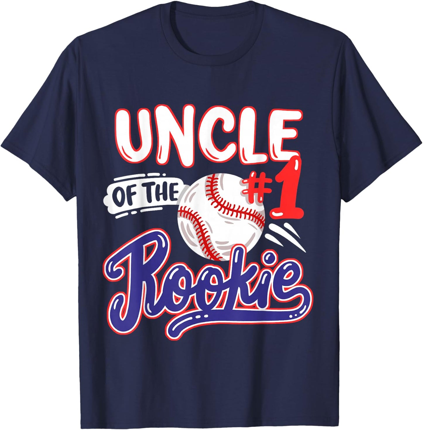 Uncle of Rookie 1st Baseball Birthday Party Theme Matching T-Shirt - T-Shirt | Navy