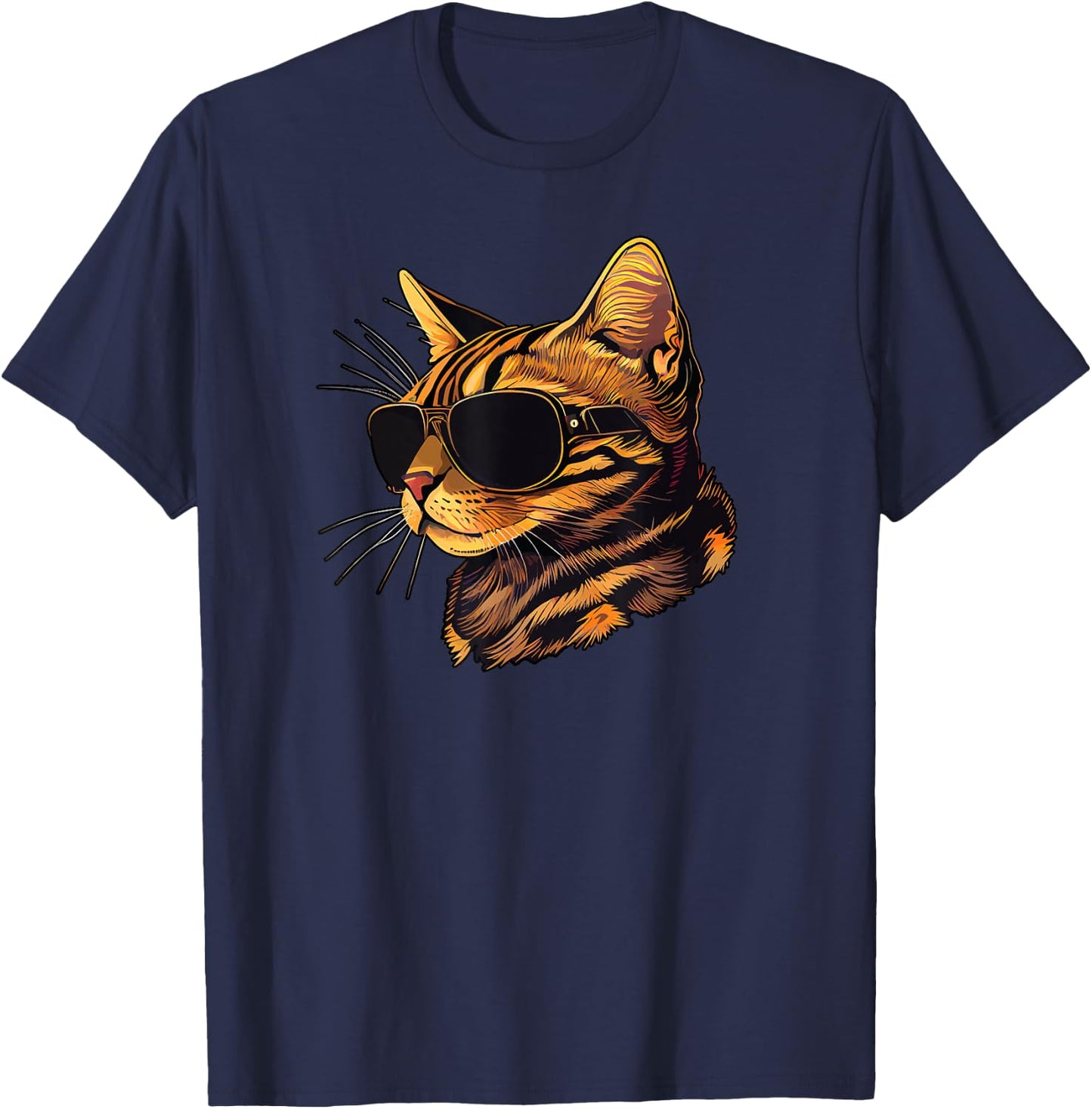 Dad Mom Cat Sunglasses - Bengal Cat T-Shirt - T-Shirt | Navy