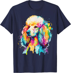 Watercolor Poodle Colorful Pet Poodles Dog Lover T-Shirt - T-Shirt | Navy