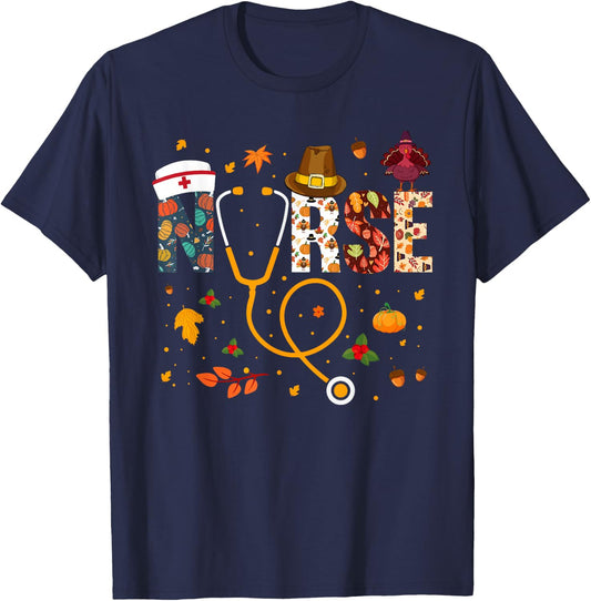 Nurse Thanksgiving Nurse Shirts Thanksgiving Nurse , Black, Small, Short Sleeve, Modern, Fall, -Adults T-Shirt - T-Shirt | Navy