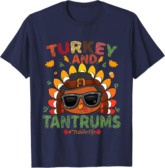 Turkey And Tantrums Toddler Life Thankful Gobble Kids outfit T-Shirt - T-Shirt | Navy