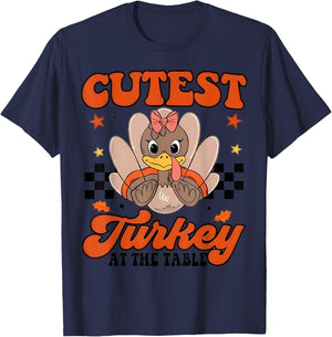 Thanksgiving Toddler Cutest Turkey At The Table Dinner T-Shirt - T-Shirt | Navy