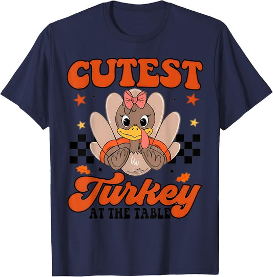 Thanksgiving Toddler Cutest Turkey At The Table Dinner T-Shirt - T-Shirt | Navy