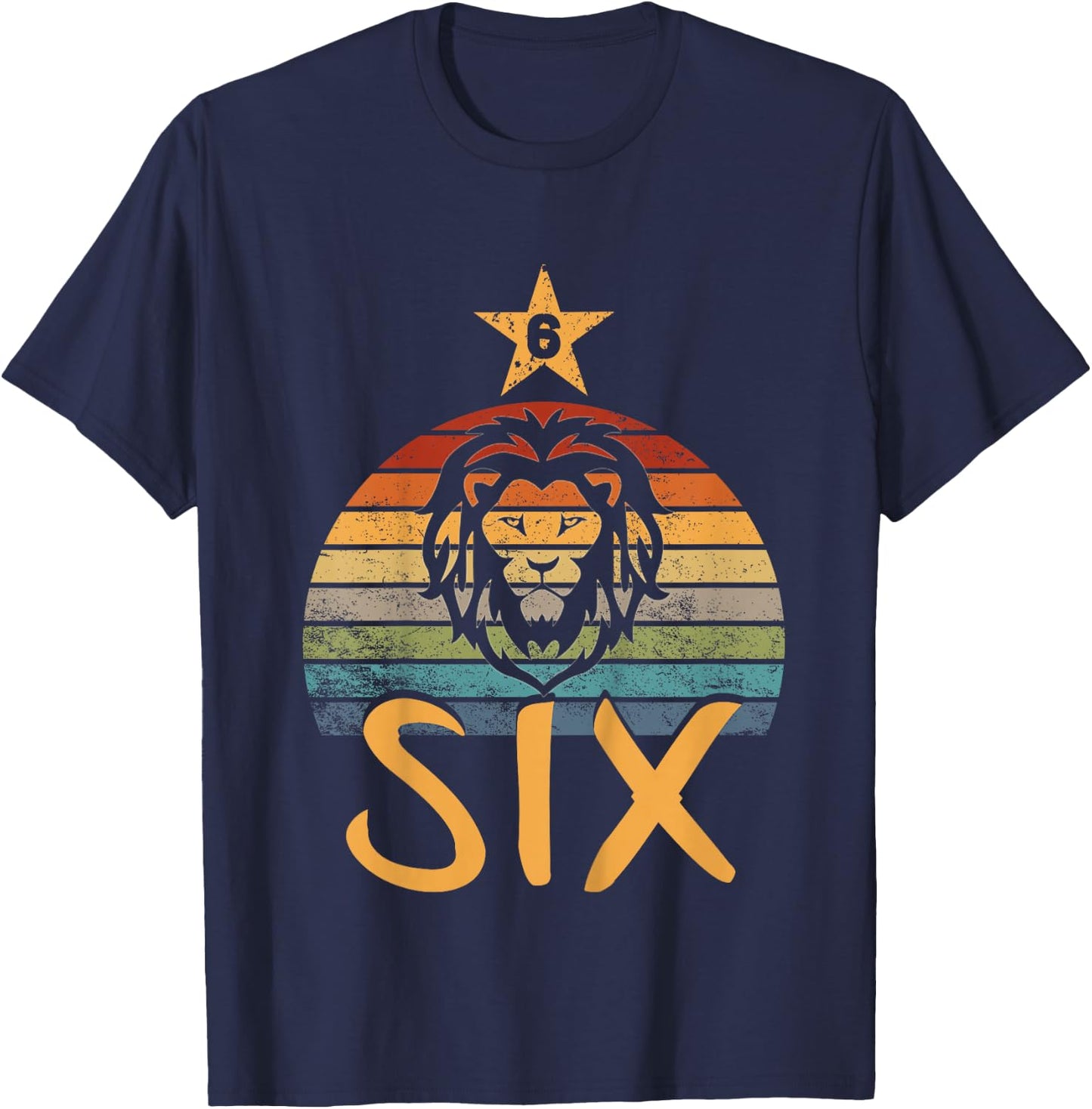 Lion Birthday 6 Year Old Lion 6th Birthday Boy Girl T-Shirt - T-Shirt | Navy