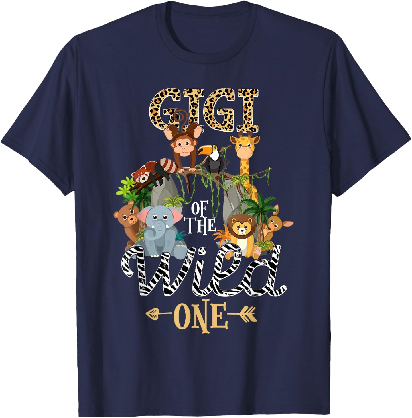 Gigi of the Wild One Zoo Birthday Woodland Animals T-Shirt - T-Shirt | Navy