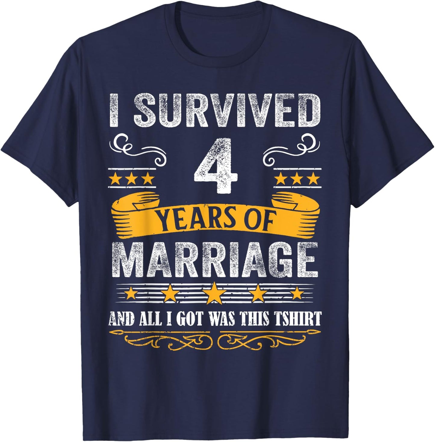4th Wedding Anniversary shirt Couples Husband Wife 4 Years T-Shirt - T-Shirt | Navy