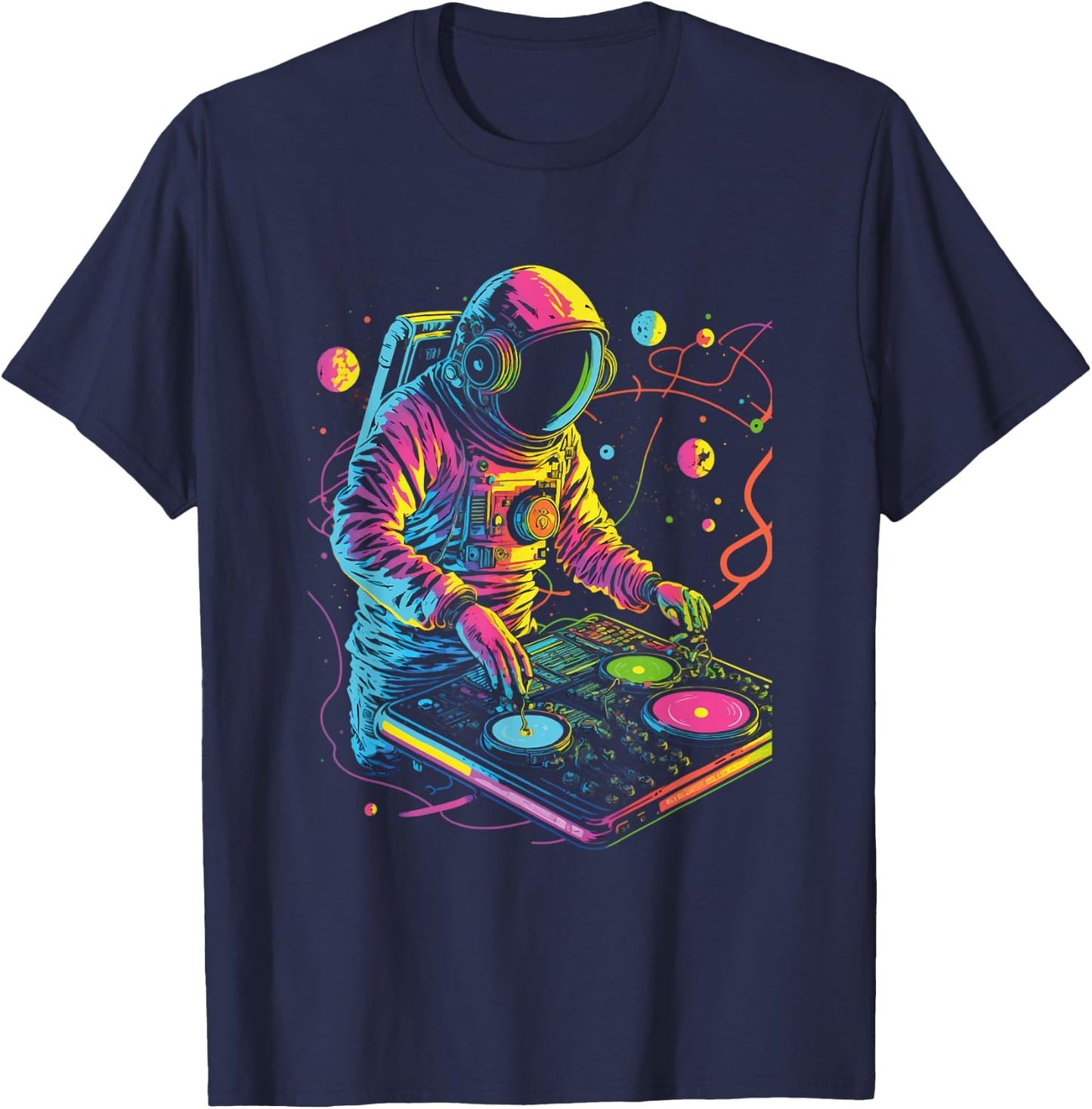 Astronaut DJ, DJing in Space, EDM cool Graphic T-Shirt - T-Shirt | Navy