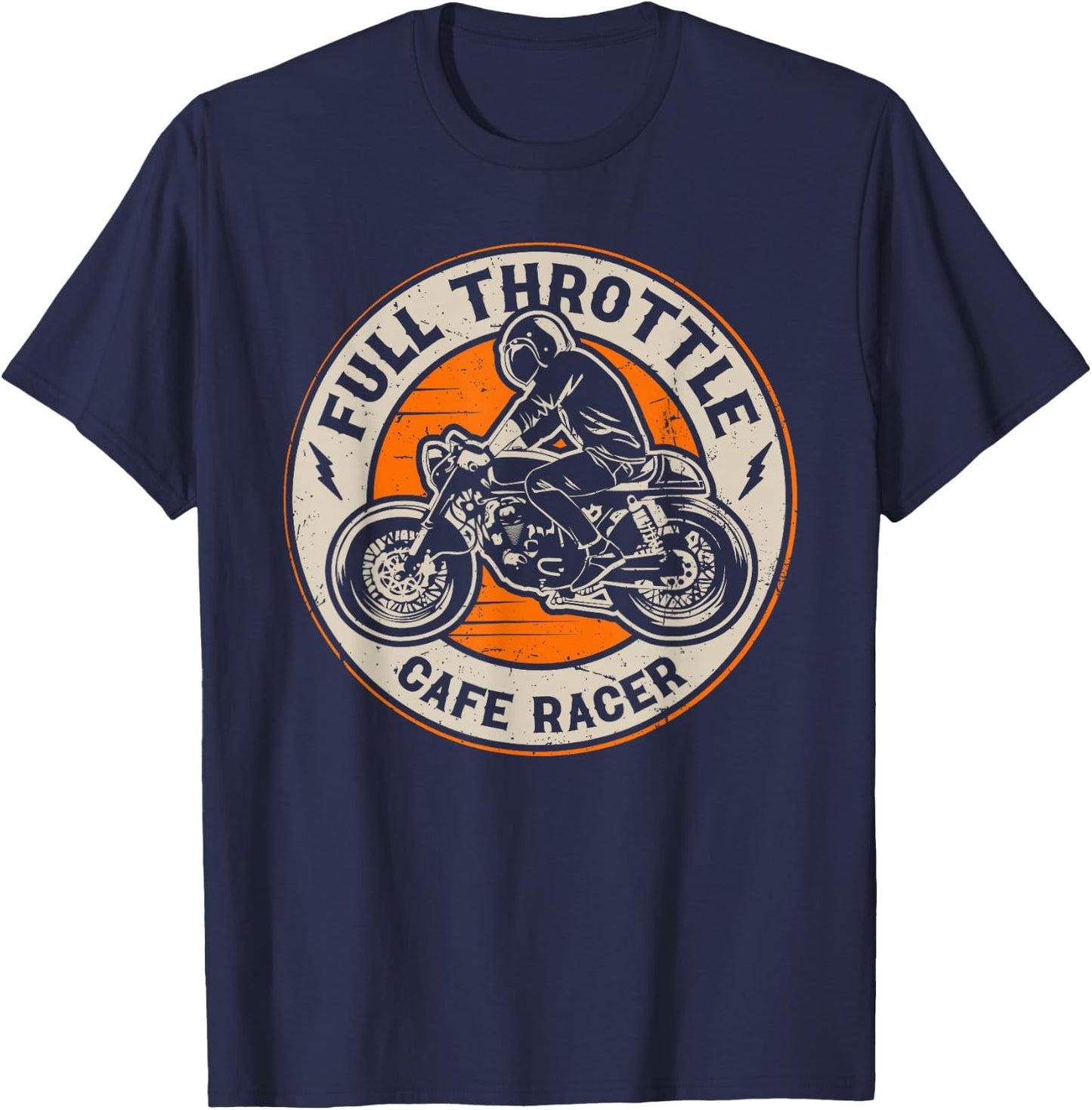 Full Throttle - Vintage Badge Cafe Racer T-Shirt - T-Shirt | Navy
