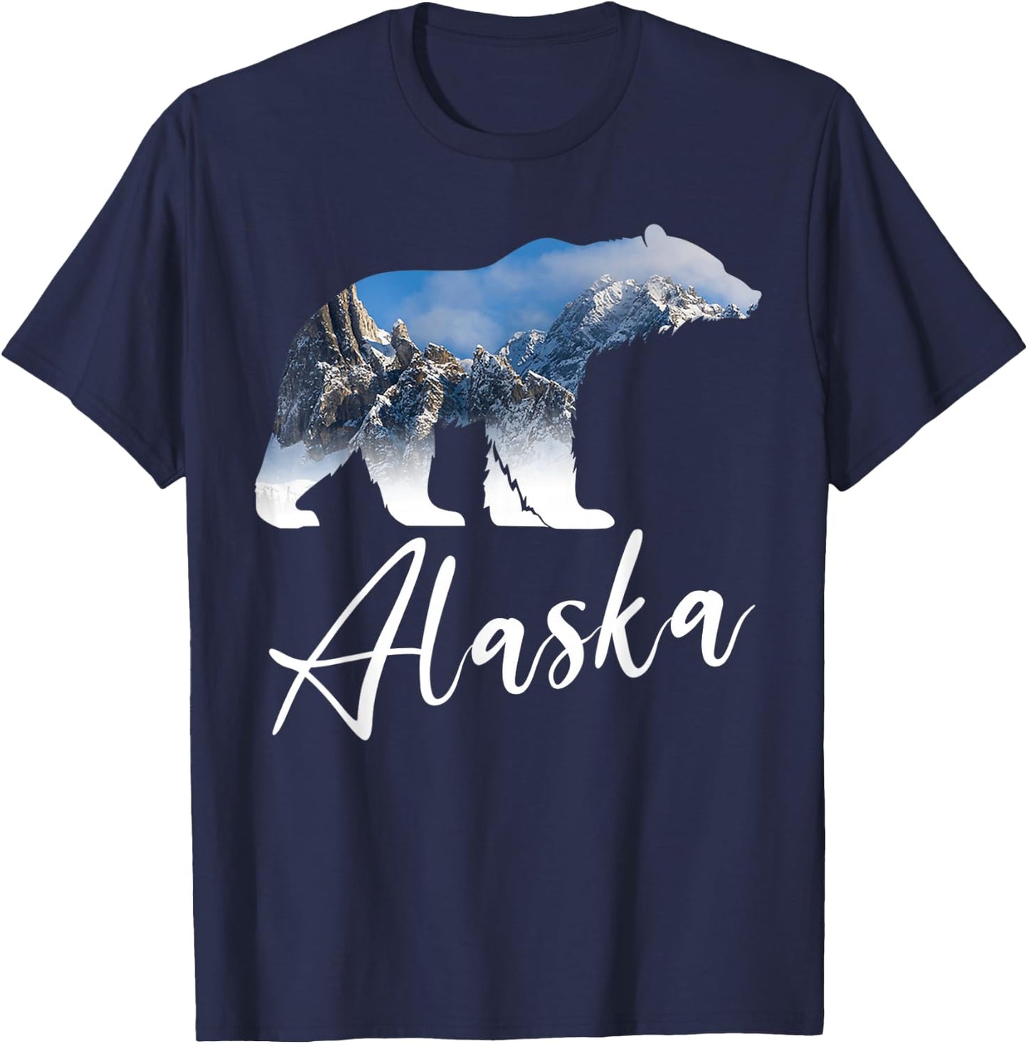 Alaskan Mountains Bear Grizzly Alaska State Souvenirs T-Shirt - T-Shirt | Navy
