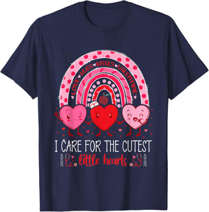 Care For Cutest Little Hearts CNA Nurse Valentines Day Cute T-Shirt - T-Shirt | Navy