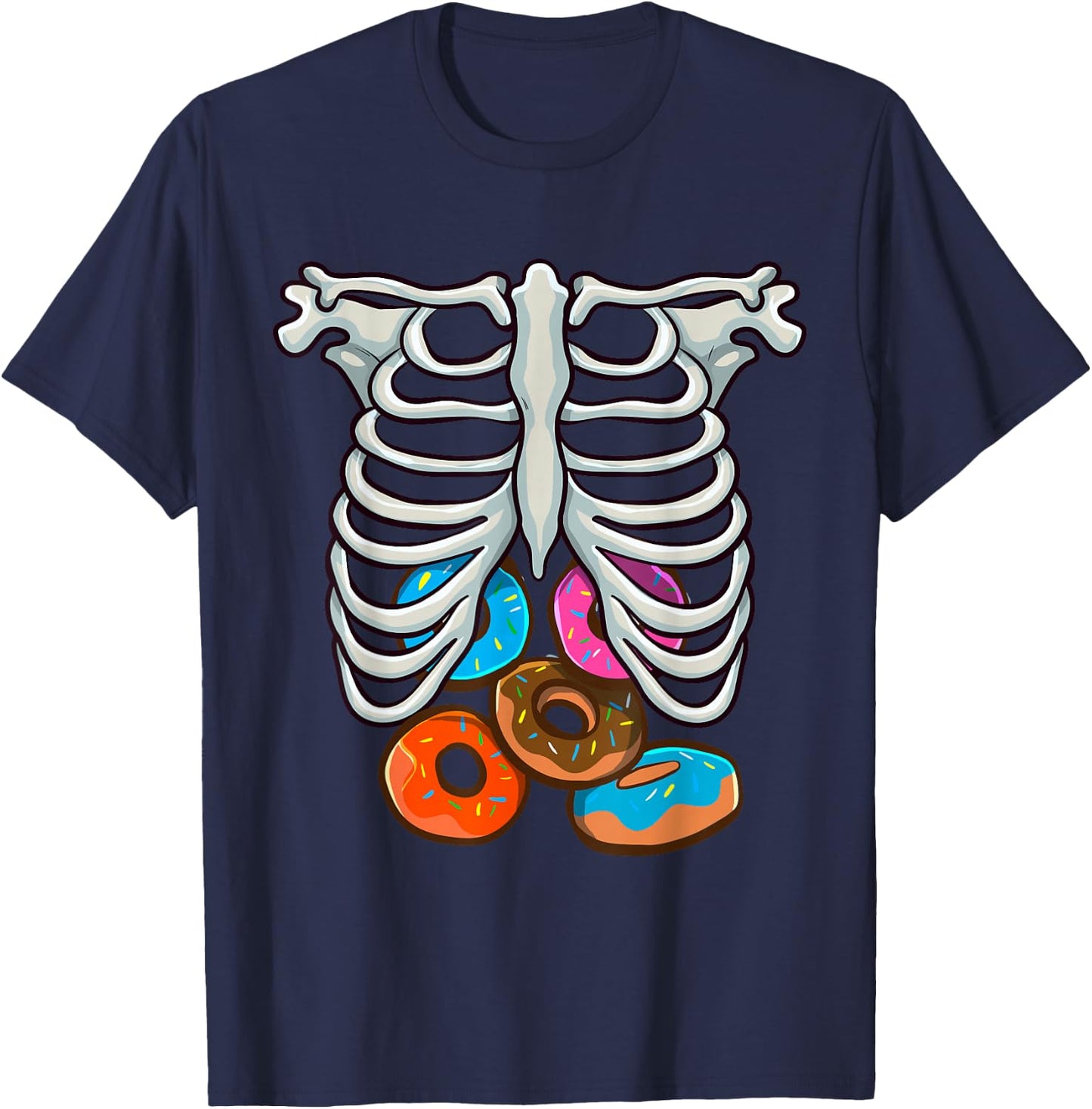 Skeleton Donuts Rib Cage Funny Halloween Costume Cosplay T-Shirt - T-Shirt | Navy