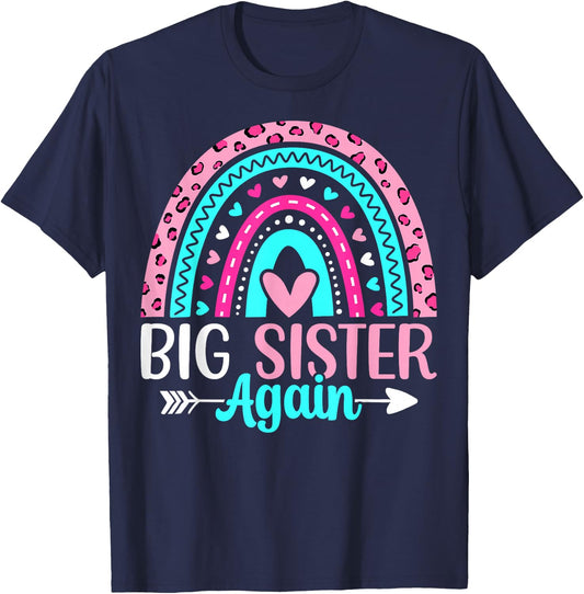 Big Sister Again - Boho Rainbow Big Sister Announcement T-Shirt - T-Shirt | Navy