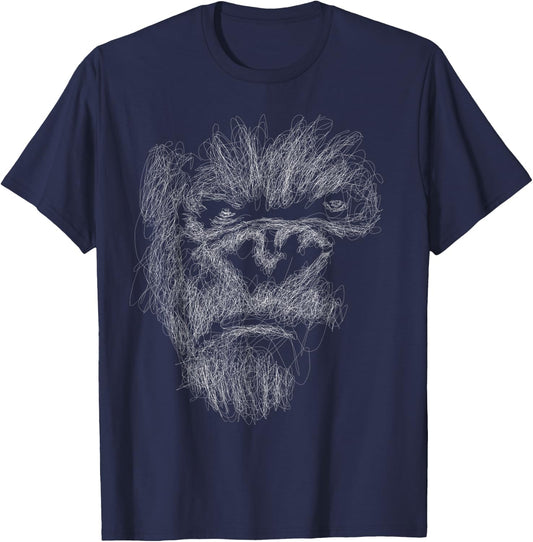 gorilla head scribble art face for lover Silverback animal T-Shirt - T-Shirt | Navy