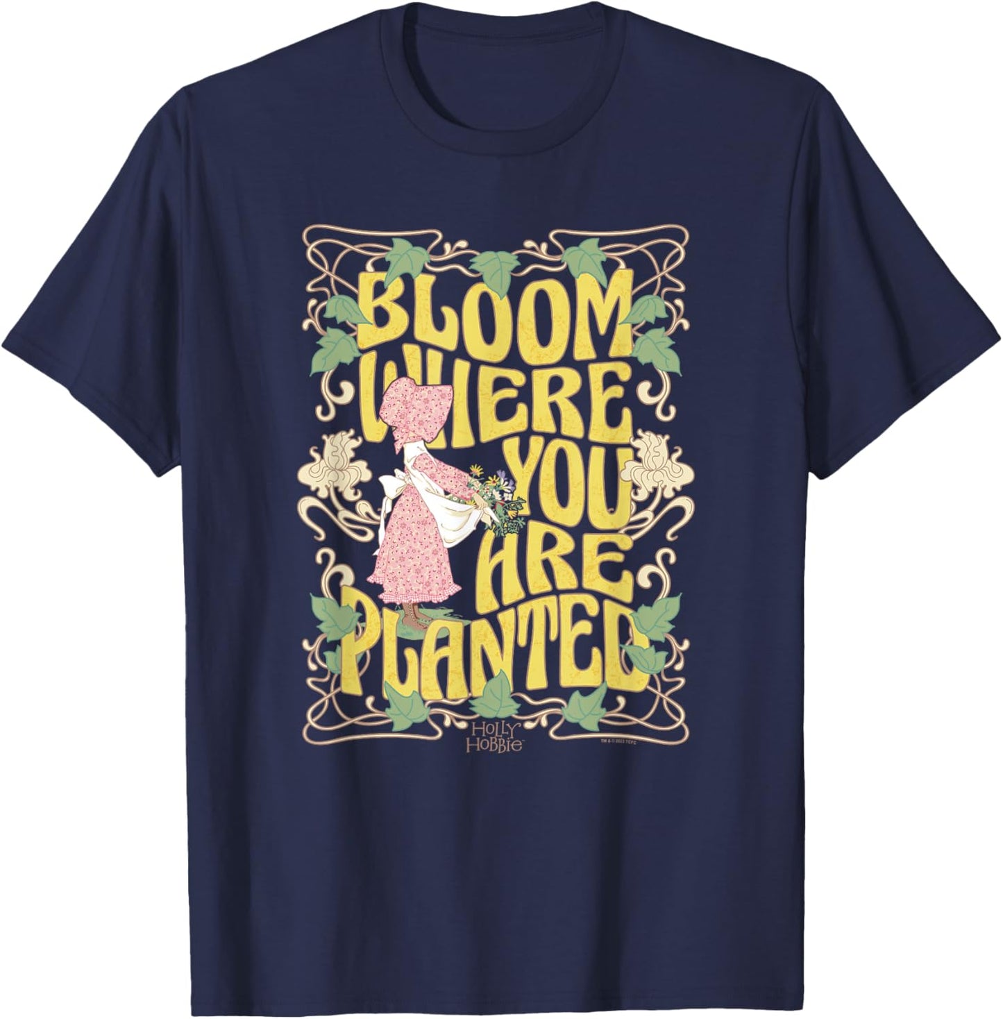 Holly Hobbie Bloom Where You Are Planted Floral Retro T-Shirt - T-Shirt | Navy