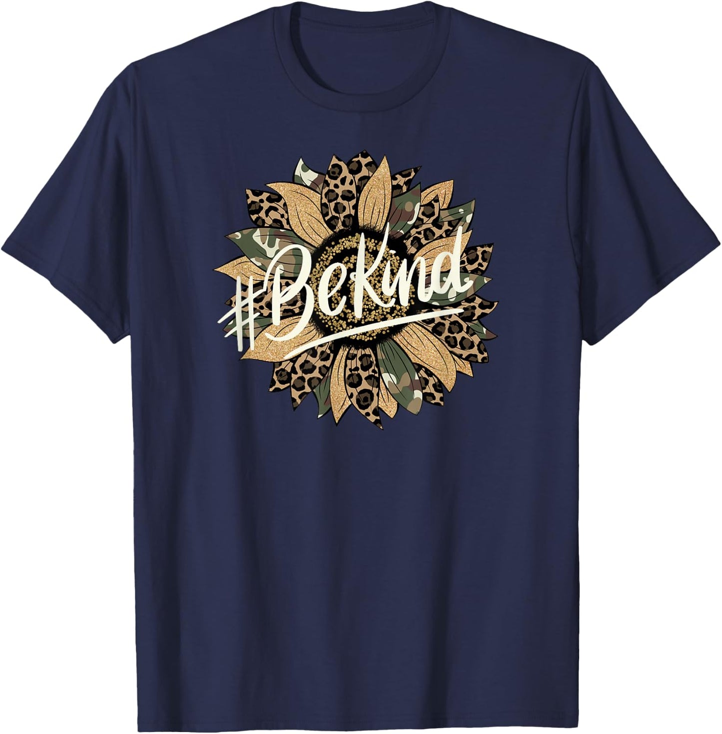 Camo and Leopard Print Sunflower Be Kind T-Shirt - T-Shirt | Navy