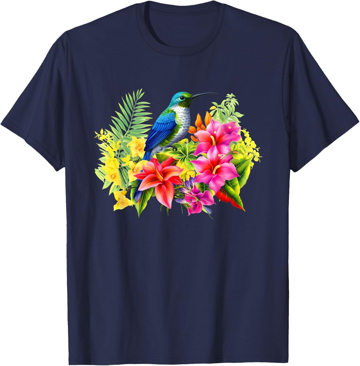 Backyard Birds Watching Watchers Birding Floral Hummingbird T-Shirt - T-Shirt | Navy