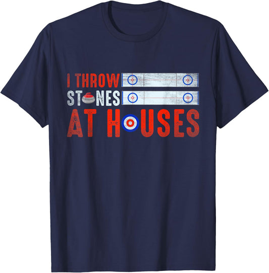 I Throw Stones At Houses Funny Curling T-Shirt - T-Shirt | Navy