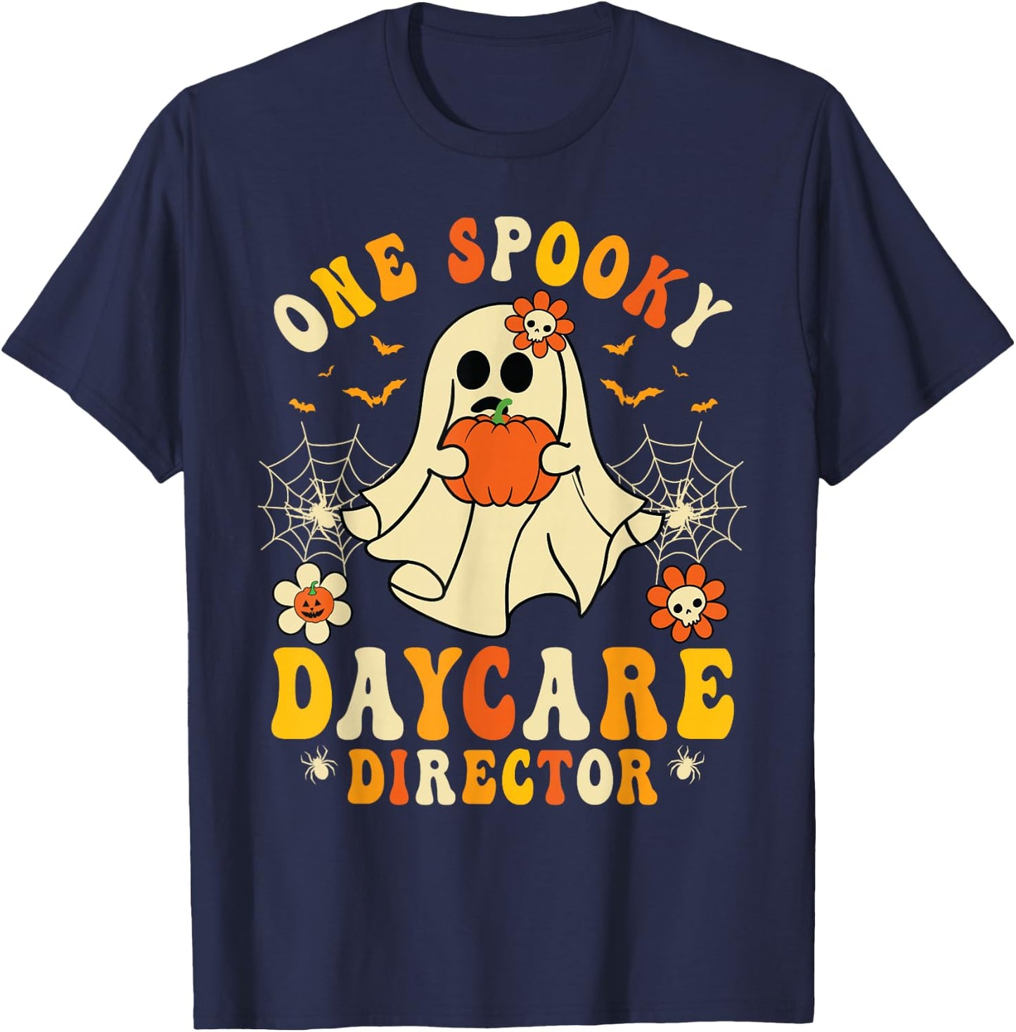 One Spooky Daycare Director Retro Halloween Ghost Pumpkin T-Shirt - T-Shirt | Navy
