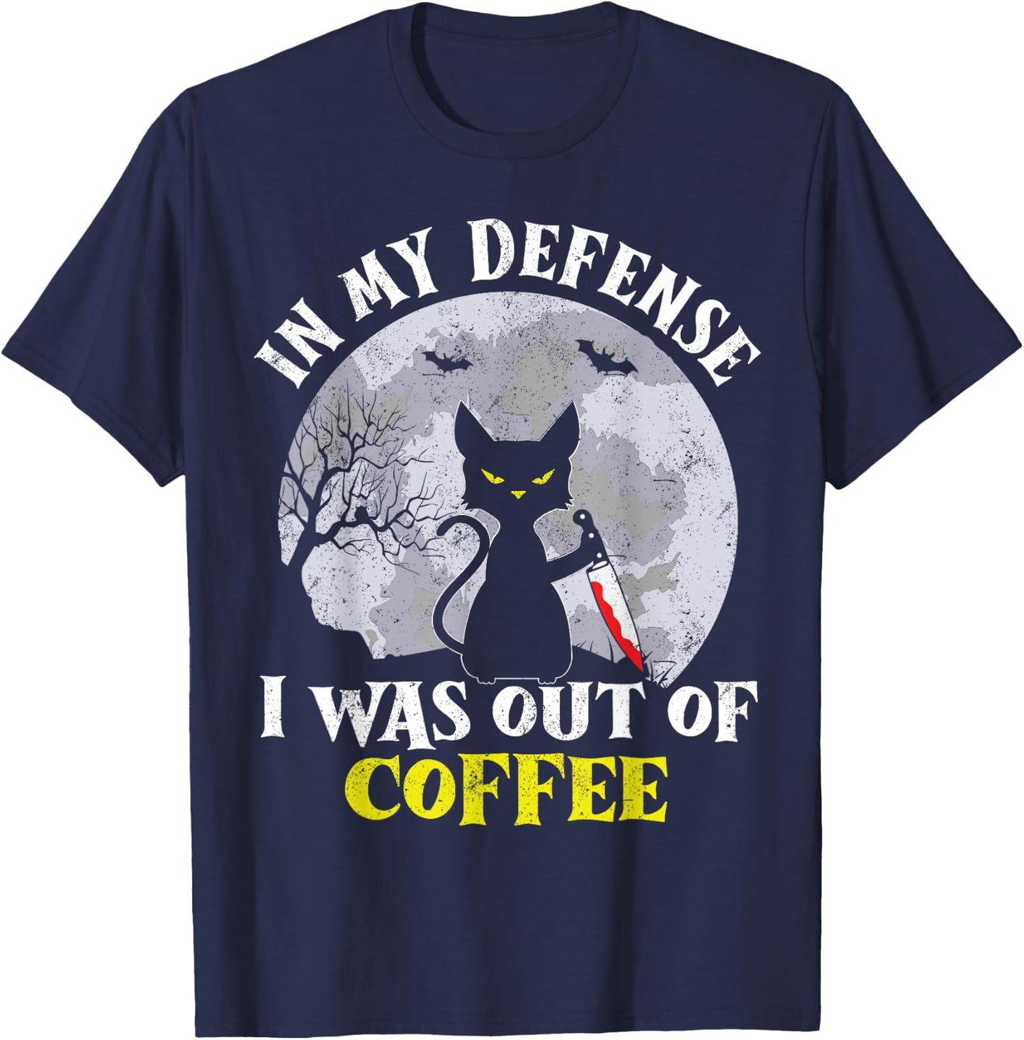Funny In My Defense Cat Knife Halloween Moon Coffee Men's T-Shirt - T-Shirt | Navy