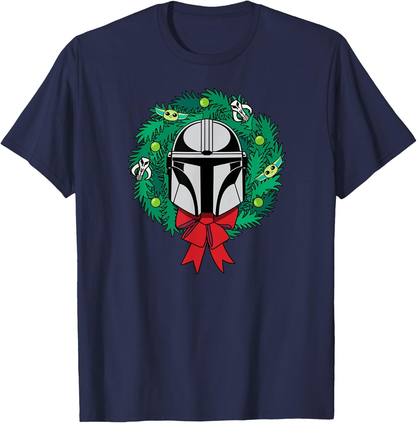Amazon Essentials The Mandalorian Helmet Holiday Christmas Wreath T-Shirt - T-Shirt | Navy