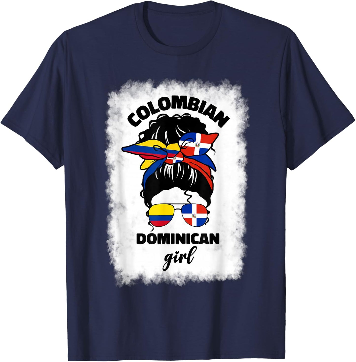 Half Dominican And Colombian Colombia Flag Girl Girls Mix T-Shirt - T-Shirt | Navy