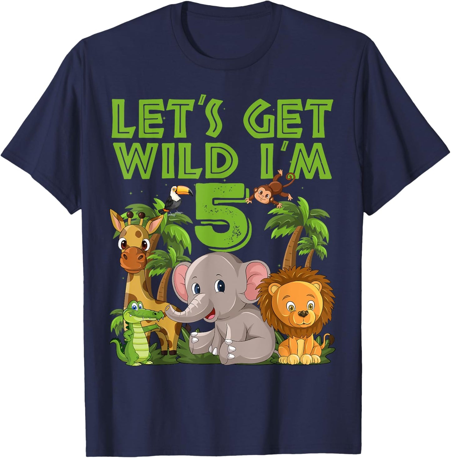 5 Year Old Zoo Birthday Safari Jungle Animal 5th B-day T-Shirt - T-Shirt | Navy