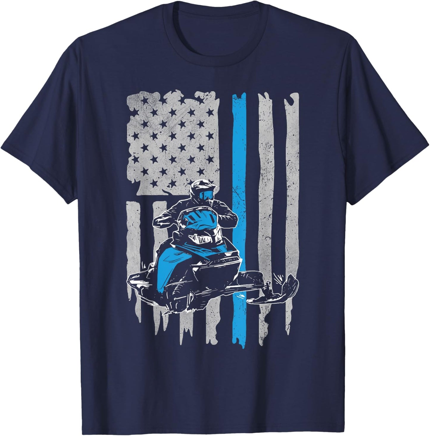 Snowmobile American Flag Vintage Snowmobile Riding T-Shirt - T-Shirt | Navy