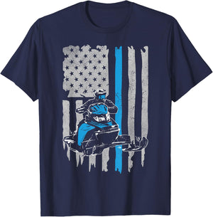 Snowmobile American Flag Vintage Snowmobile Riding T-Shirt - T-Shirt | Navy