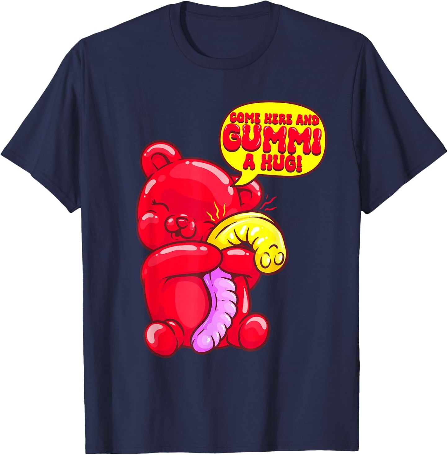 Gummy Bear Candy Shirt Gummi a Hug Food Pun Candy Lovers T-Shirt - T-Shirt | Navy