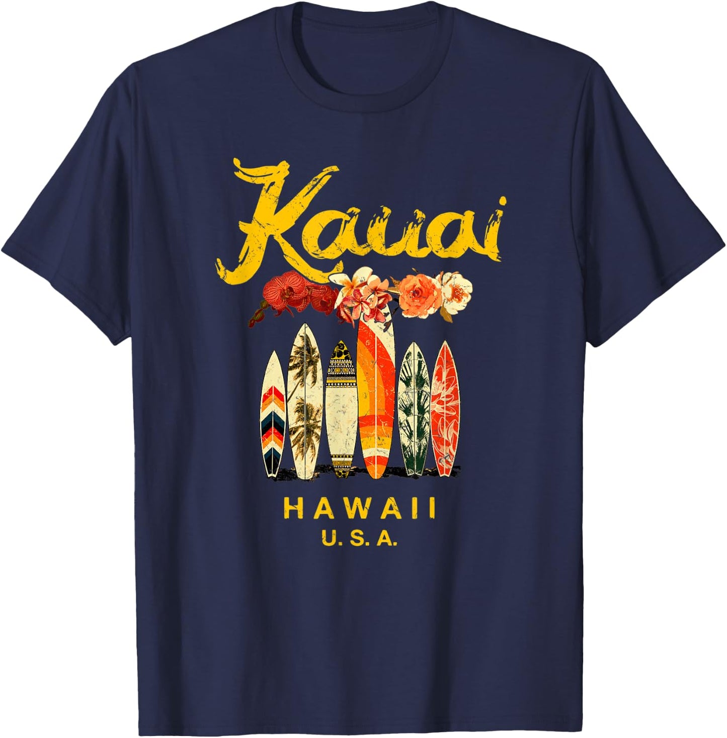 Kauai Surfing Hawaiian Vintage Hawaii T-Shirt - T-Shirt | Navy