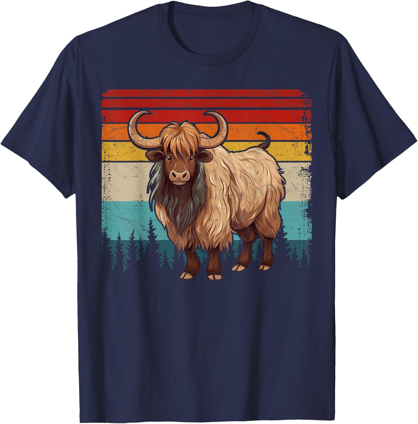 Yak Vintage Distressed Retro Style Cool Yak T-Shirt - T-Shirt | Navy