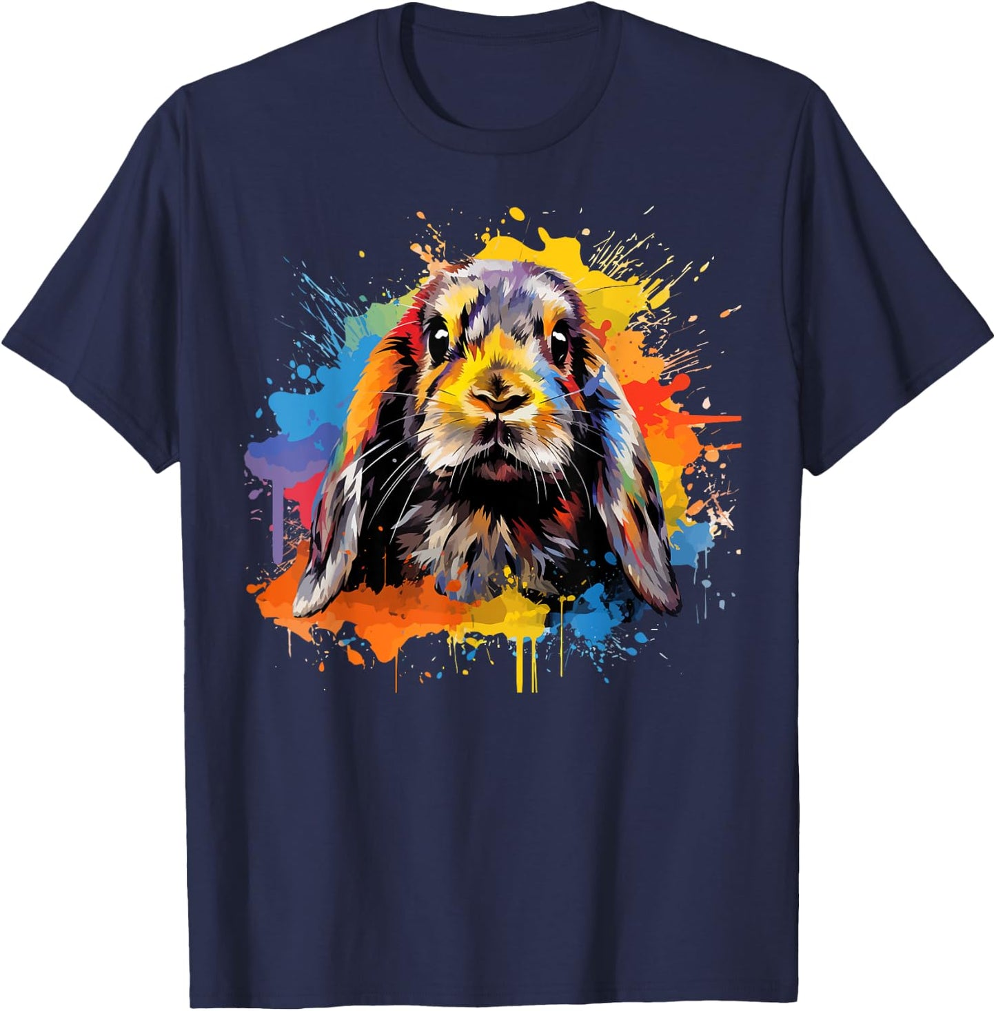 Colorful Cute French Lop Rabbit Lover Splash Art T-Shirt - T-Shirt | Navy