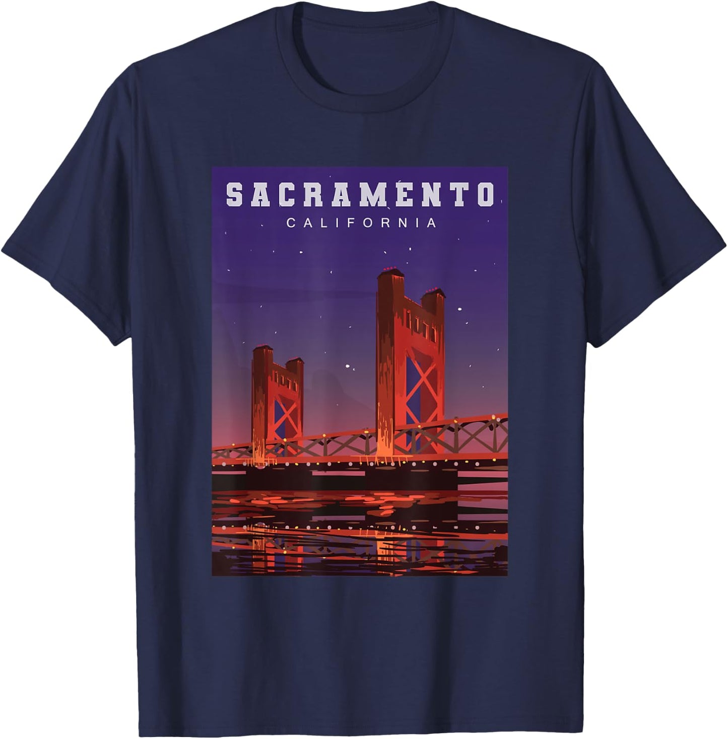 Sacramento California Tower Bridge River Landscape T-Shirt - T-Shirt | Navy