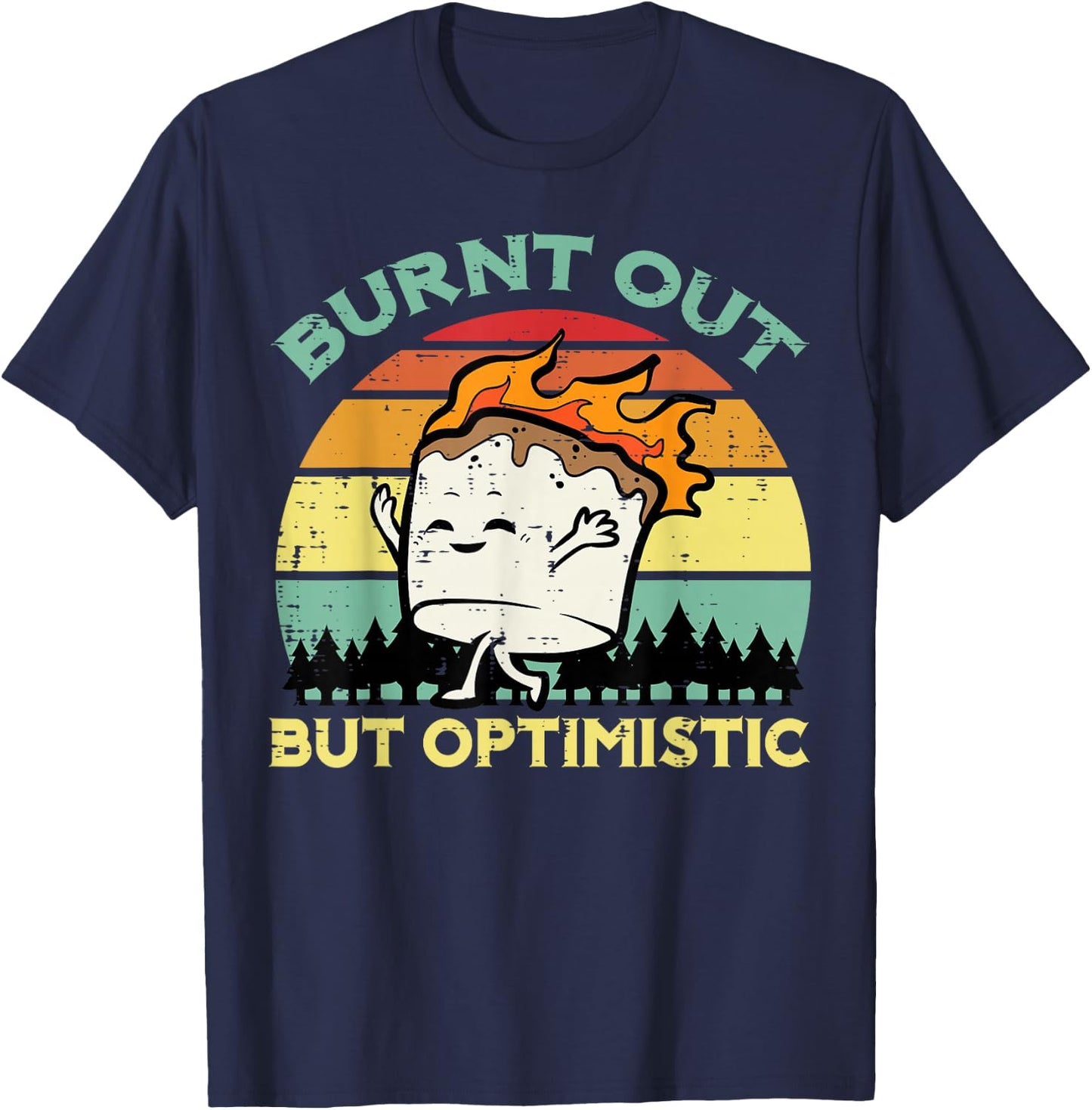 Camping Marshmallow Burnt Out Optimistic Camp Men Women Kids T-Shirt - T-Shirt | Navy