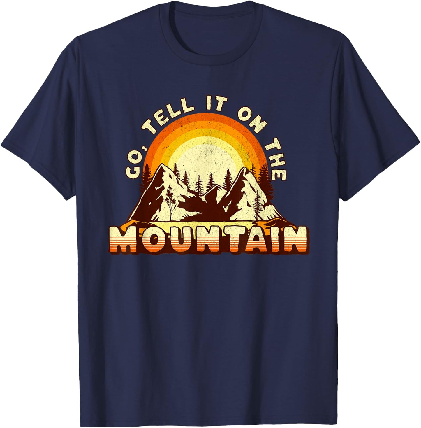 Go Tell It On the Mountain Retro Sunset Christmas Carol T-Shirt - T-Shirt | Navy