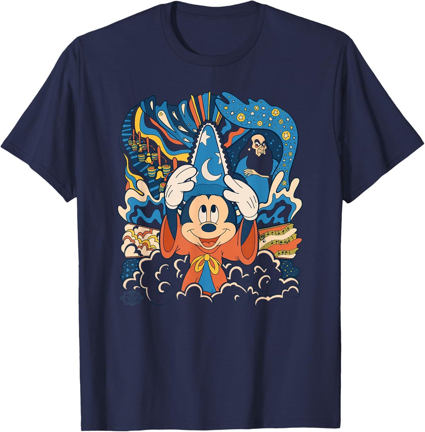 Disney Fantasia Mickey Mouse Sorcerer’s Apprentice Retro T-Shirt - T-Shirt | Navy