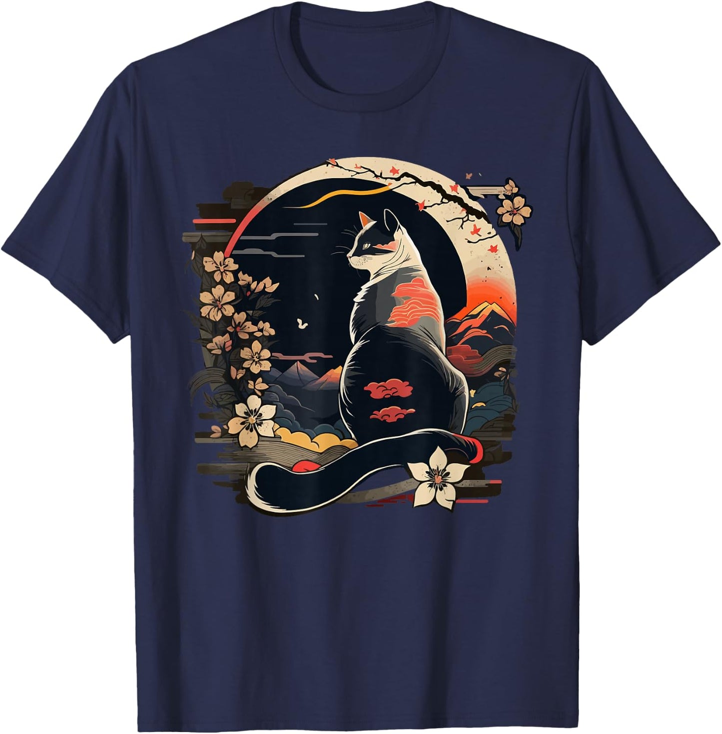 Kawaii Cat Anime Japanese Retro Men Women Kids Funny Cat T-Shirt - T-Shirt | Navy
