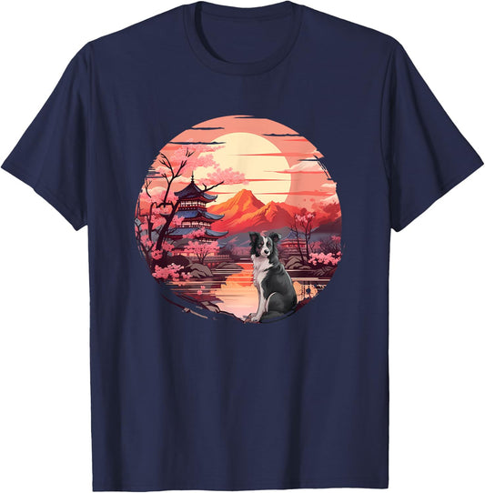 Japanese Sunset Border Collie T-Shirt - T-Shirt | Navy