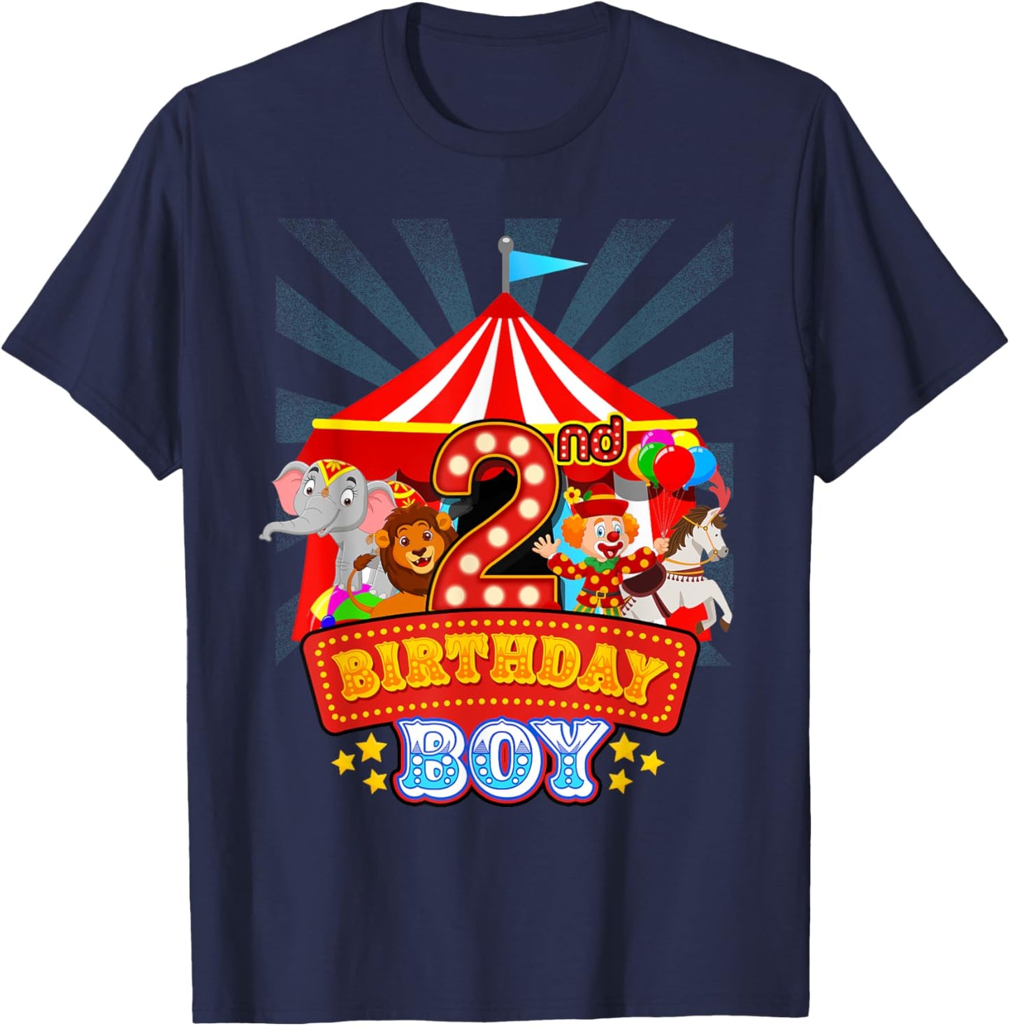 2nd Birthday Outfit Boy 2 Year Old Circus Carnival Bday T-Shirt - T-Shirt | Navy