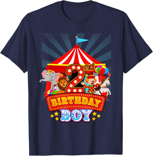 2nd Birthday Outfit Boy 2 Year Old Circus Carnival Bday T-Shirt - T-Shirt | Navy
