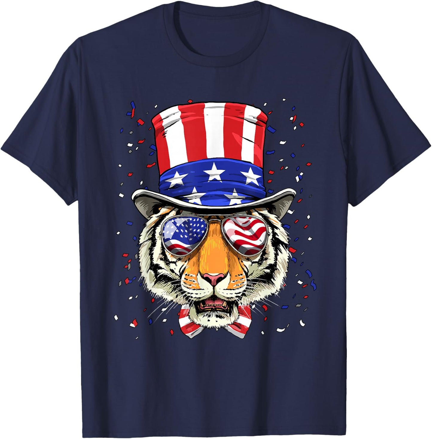 4th of July Patriotic Tiger American USA Flag Tiger Lover T-Shirt - T-Shirt | Navy