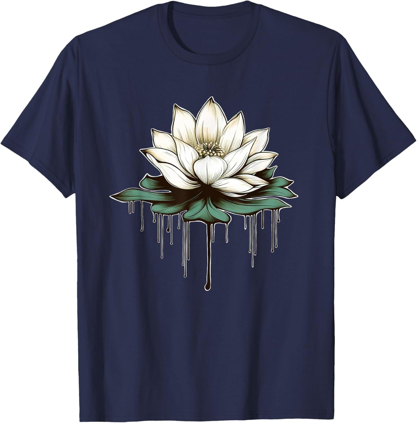 Yoga Botanical Lotus Spiritual T-Shirt - T-Shirt | Navy