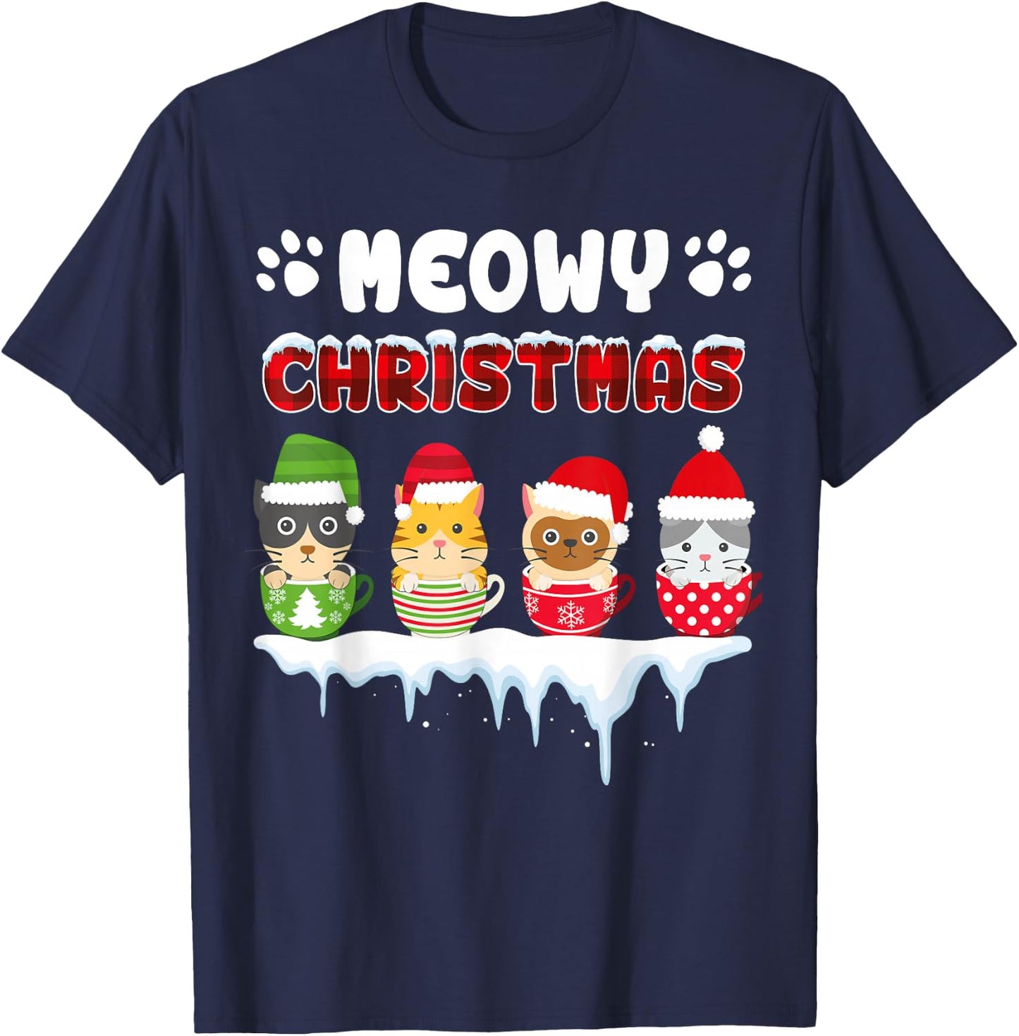 Funny Cat Meowy Christmas T-Shirt - T-Shirt | Navy