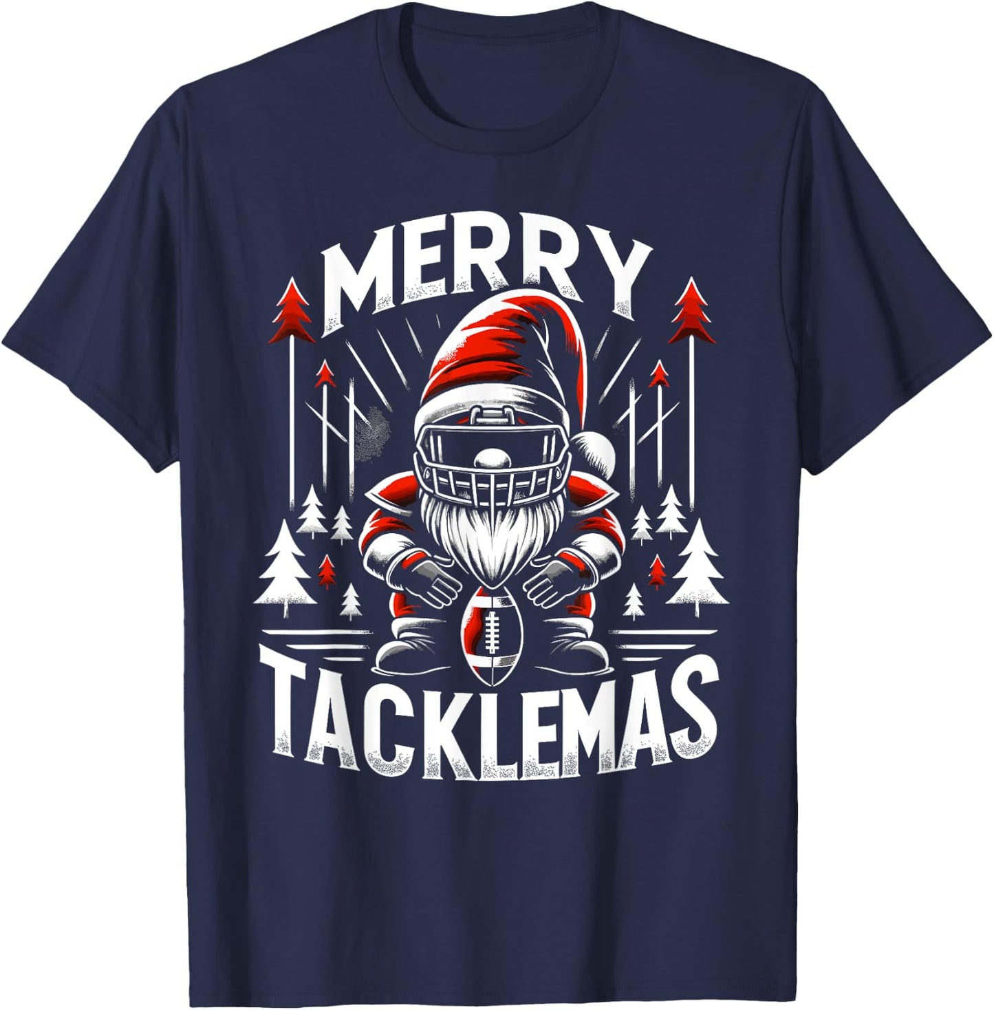Football Gnome, Merry Tacklemas, Linebacker Christmas T-Shirt - T-Shirt | Navy