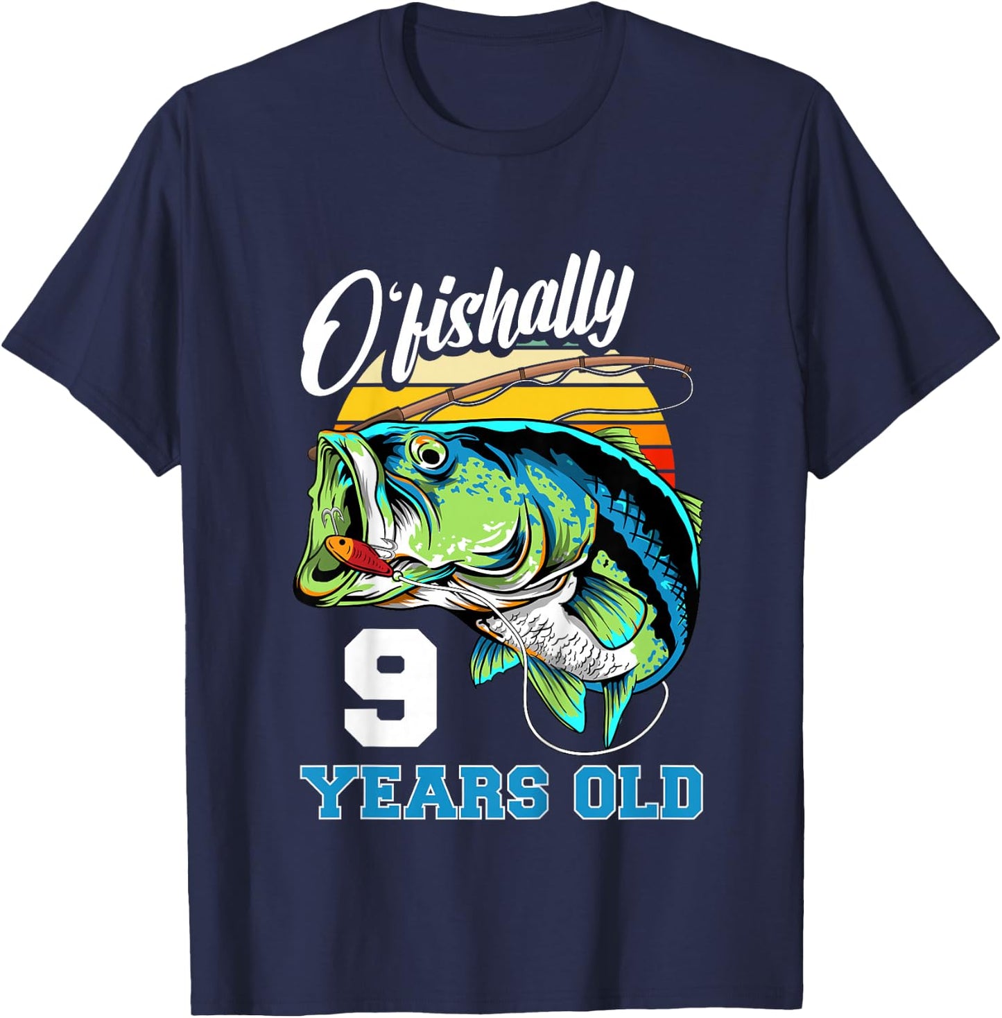 Kids Ofishally 9 Years Old Fisherman 9th Birthday Fishing T-Shirt - T-Shirt | Navy