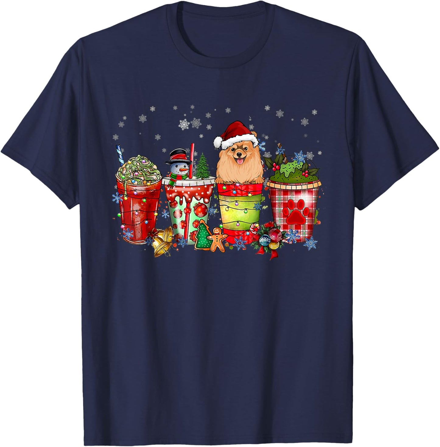 Cute Pomeranian Dog Christmas Coffee Pajamas Xmas Women T-Shirt - T-Shirt | Navy