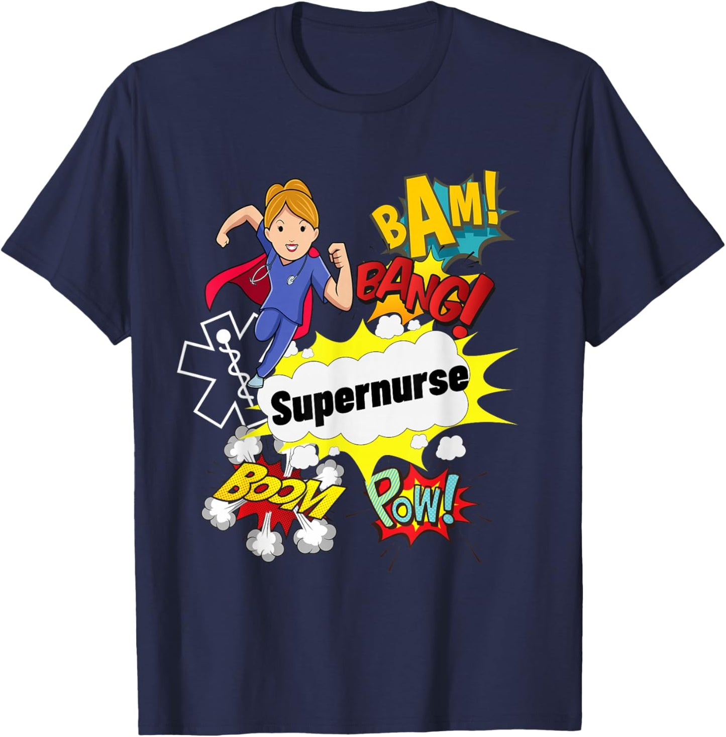 Supernurse Comic Superhero Style RN Woman Nursing Gift T-Shirt - T-Shirt | Navy