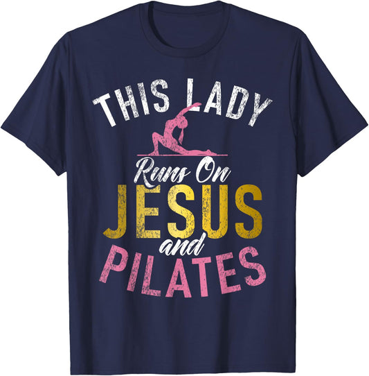 This Lady runs on Jesus and Pilates T-Shirt - T-Shirt | Navy