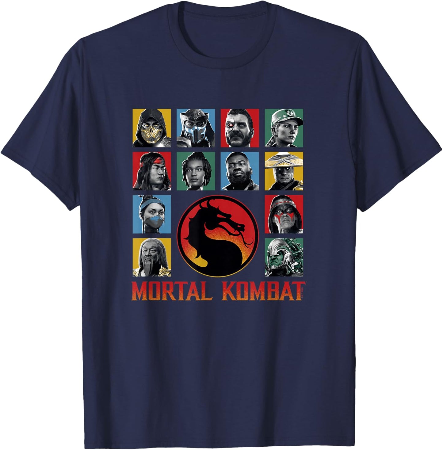 Mortal Kombat Klassic Main Fighters Characters Group Shot V3 T-Shirt - T-Shirt | Navy
